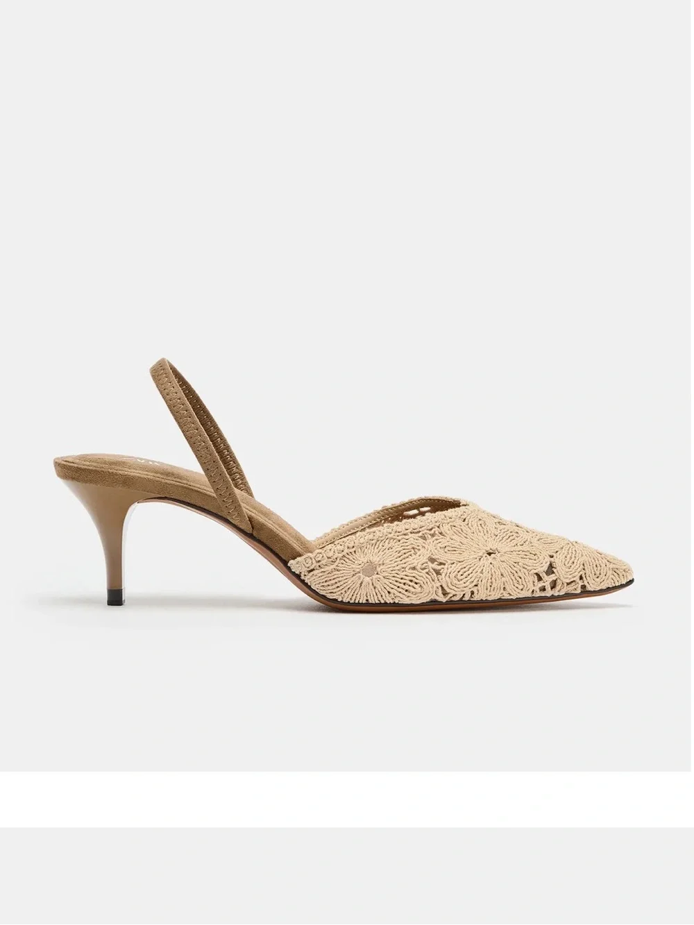 Zara Cream Embroidered Pointed Slingback Heels - Picture 2 of 5